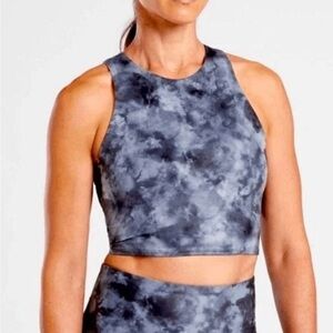 Athleta Conscious Crop top in a grey tie-dye pattern